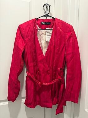 Zara Fuchsia Wrap Blazer with Tie Belt